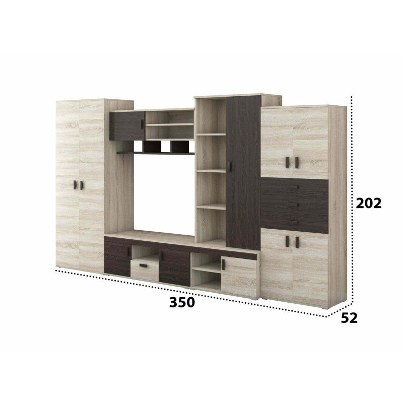Bibliotecă living Alice, 350 cm, Sonoma Wenge