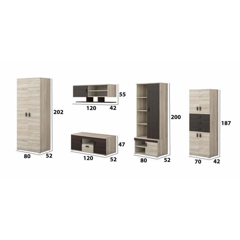 Bibliotecă living Alice, 350 cm, Sonoma Wenge
