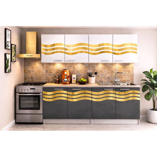 Bucatarie Amelia 180 cm Gri Alb Ornament Gold
