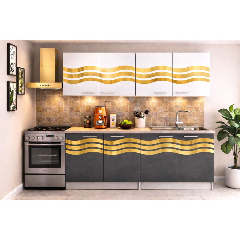 Bucatarie Amelia 200 cm Gri Alb Ornament Gold