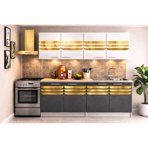 Bucatarie Dubai 180 cm Gri Alb Ornament Gold