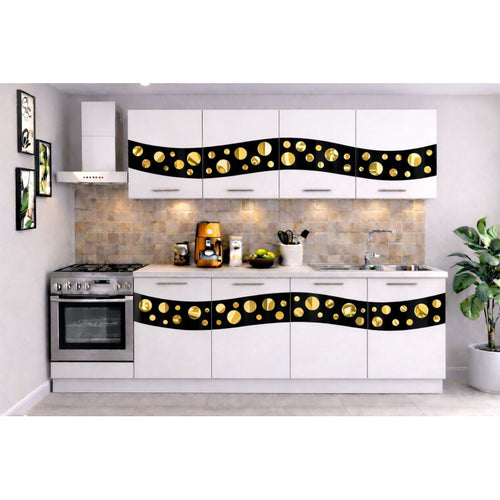 Bucatarie Madrid 180 cm Alb Ornament Negru Gold