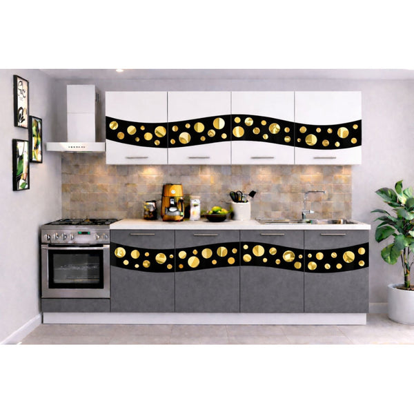 Bucatarie Madrid 180 cm Gri Alb Ornament Negru Gold