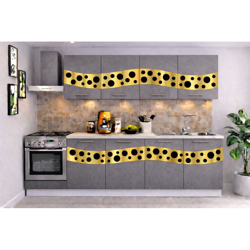 Bucatarie Madrid 180 cm Gri Ornament Gold Negru