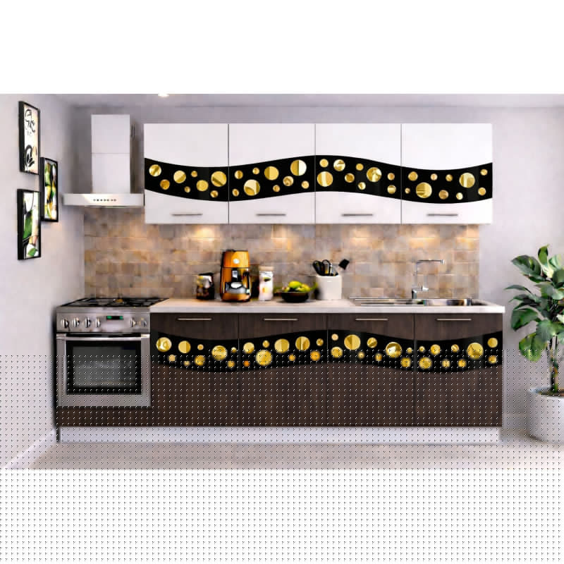 Bucatarie Madrid 180 cm Wenge Alb Ornament Negru Gold