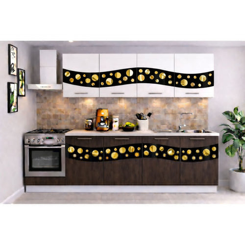 Bucatarie Madrid 180 cm Wenge Alb Ornament Negru Gold