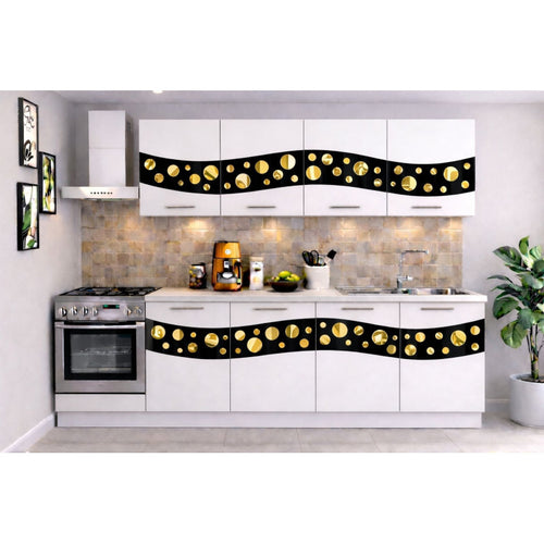 Bucatarie Madrid 200 cm Alb Ornament Negru Gold