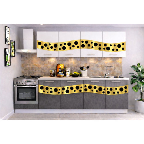 Bucatarie Madrid 200 cm Gri Alb Ornament Gold Negru