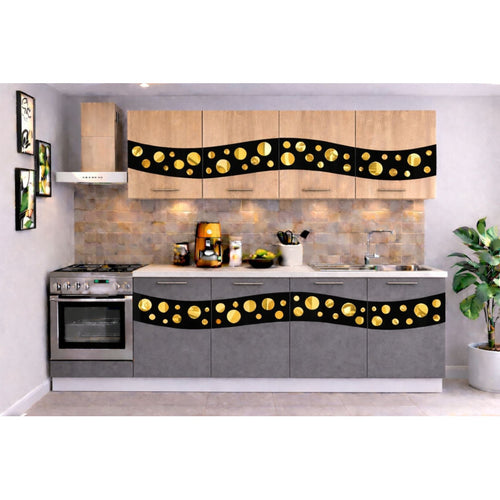 Bucatarie Madrid 200 cm Gri Sonoma Ornament Negru Gold