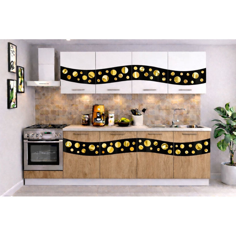 Bucatarie Madrid 200 cm Sonoma Alb Ornament Negru Gold