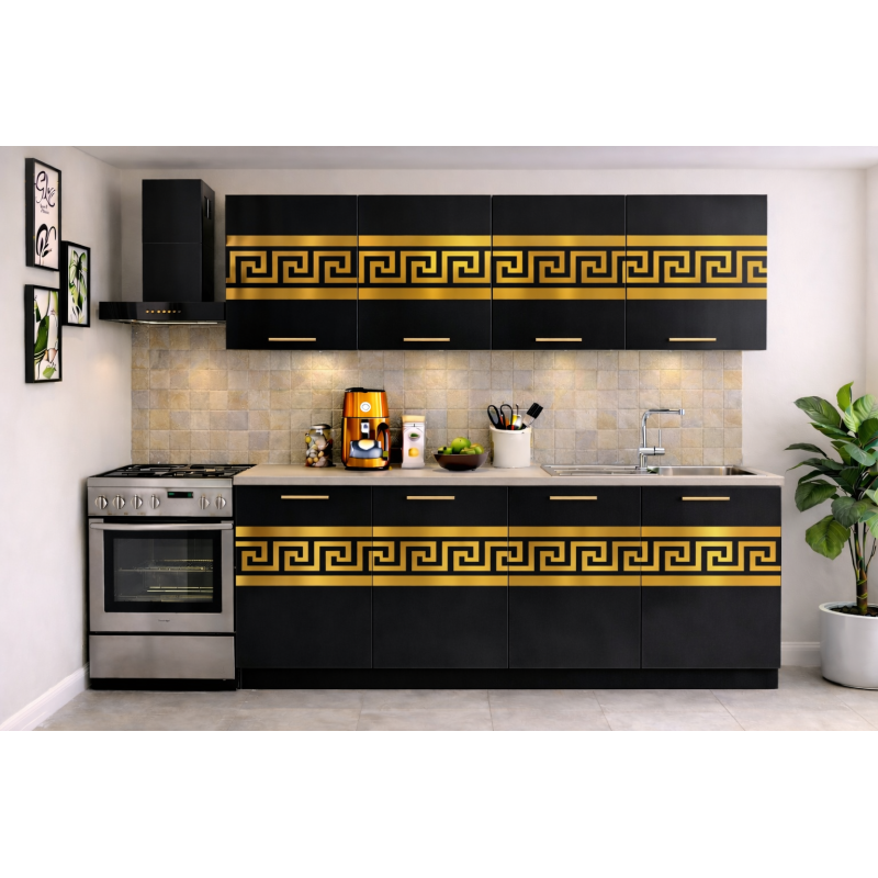 Bucatarie Paris 200 cm Negru Lucios