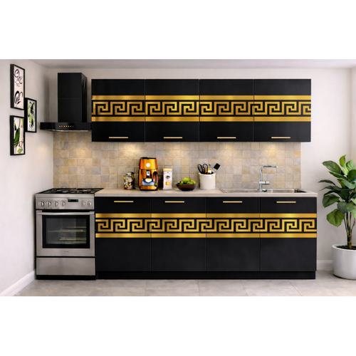Bucatarie Paris 200 cm Negru Lucios
