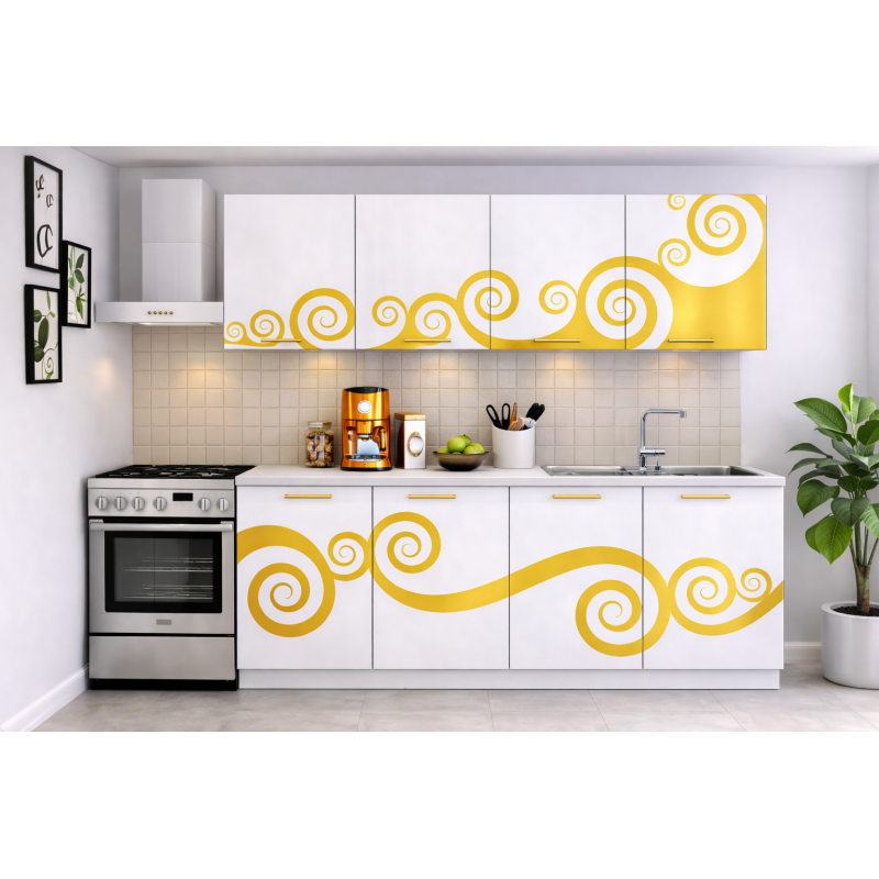 Bucatarie Roma 200 cm Alb cu Ornament Gold