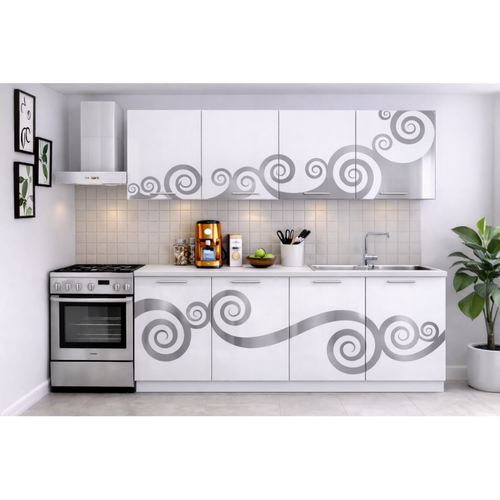 Bucatarie Roma 200 cm Alb cu Ornament Gri