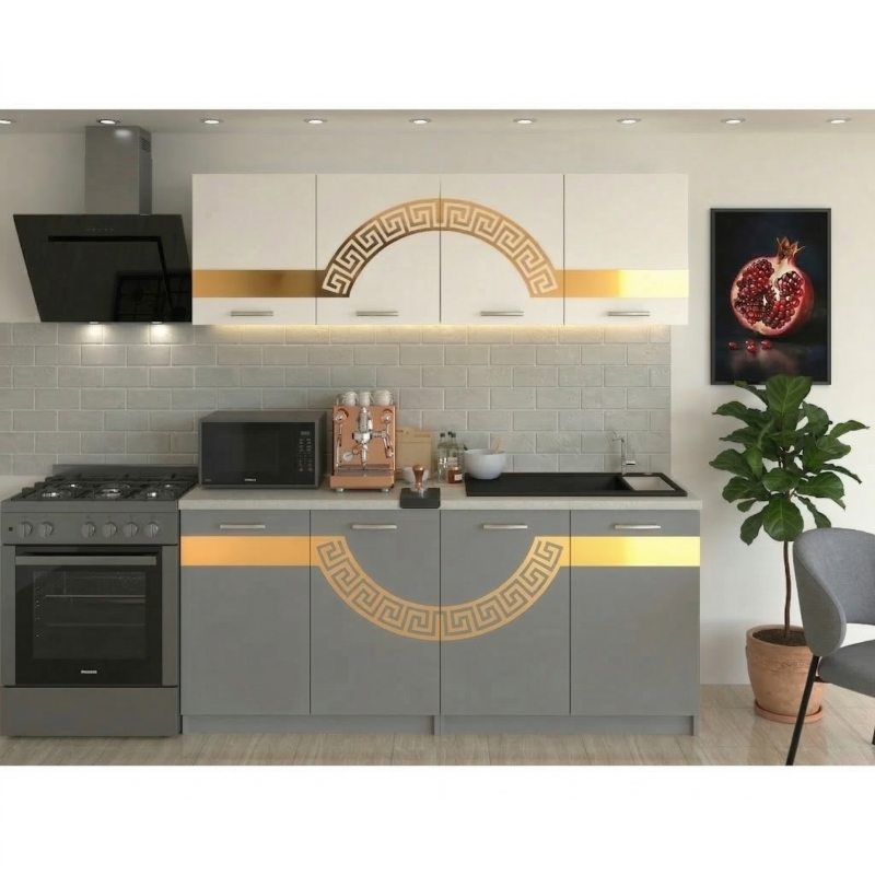Bucatarie Sofia 200 cm Gri Alb cu Ornament Gold