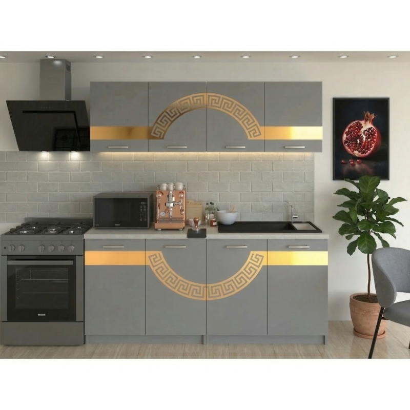 Bucatarie Sofia 200 cm Gri cu Ornament Gold