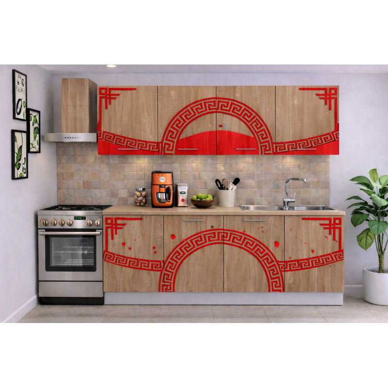 Bucatarie Verona 200 cm Sonoma Ornament Rosu