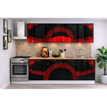 Bucatarie Verona 200 cm Negru Lucios Ornament Rosu