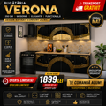 Bucatarie Verona 200 cm Negru Lucios Ornament Gold