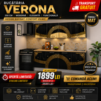 Bucatarie Verona 200 cm Negru Lucios Ornament Gold