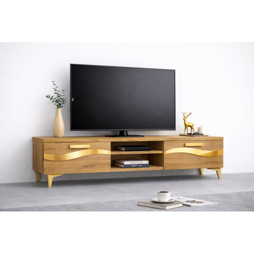 Comoda TV Living Viena 180 cm Oak Craft Gold cu ornament Gold Cod10