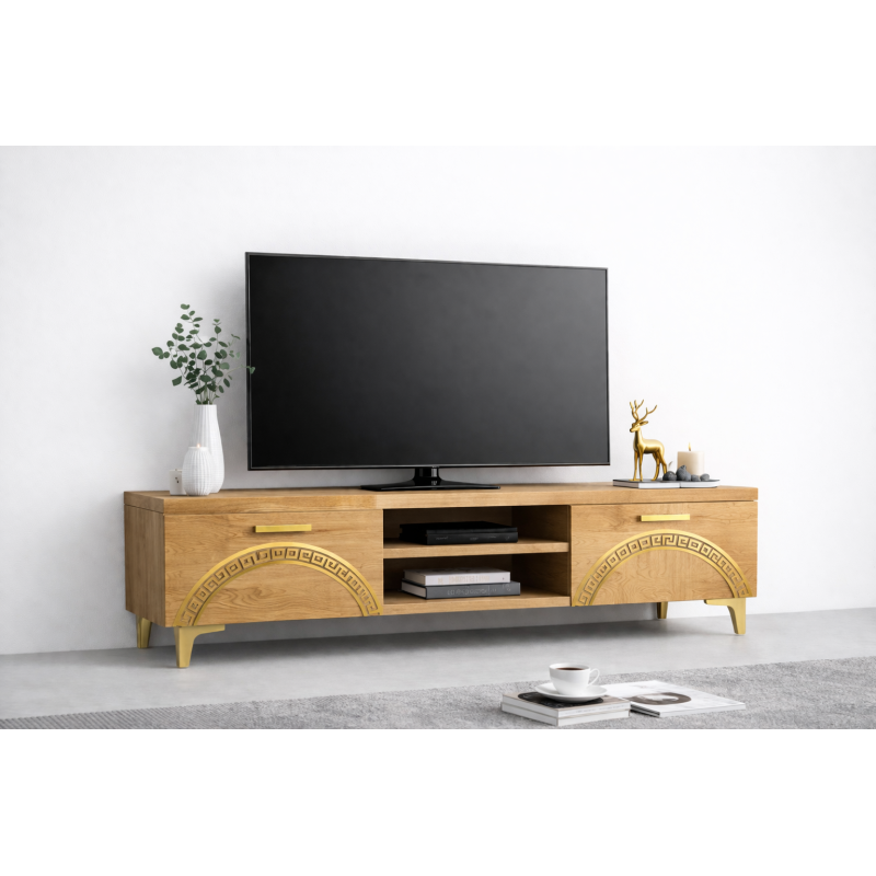 Comoda TV Living Viena 180 cm Oak Craft Gold cu ornament Gold Cod20
