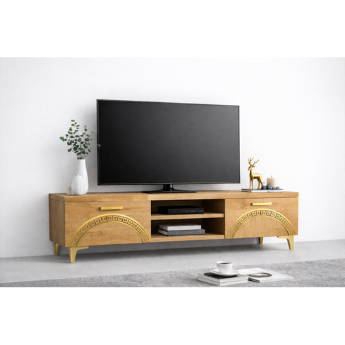 Comoda TV Living Viena 180 cm Oak Craft Gold cu ornament Gold Cod20