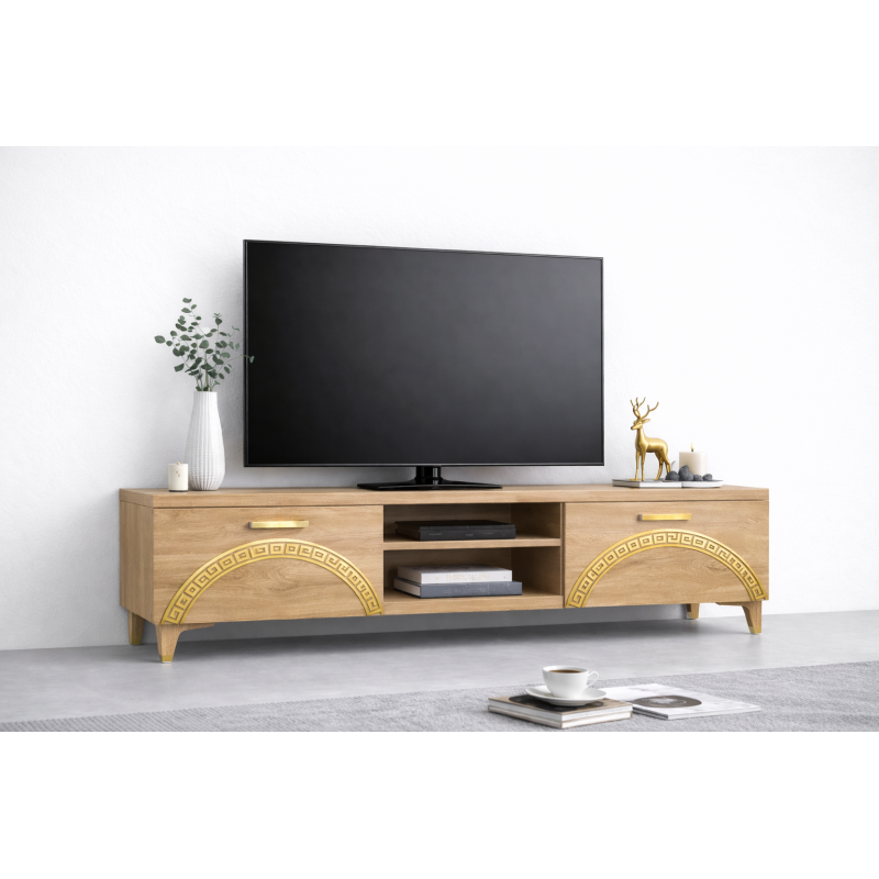 Comoda TV Living Viena 180 cm Sonoma cu ornament Gold Cod20