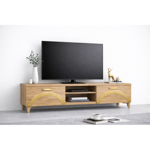 Comoda TV Living Viena 180 cm Sonoma cu ornament Gold Cod20