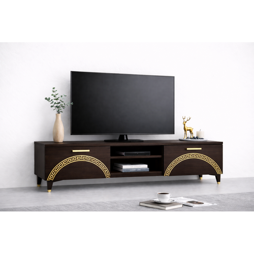 Comoda TV Living Viena 180 cm Wenge cu ornament Gold Cod20