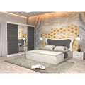 copy of Dormitor Dante Alb cu Pat Matrimonial cu tapiterie gri 160 cm x 200 cm Dulap 250 Alb cu usi Gri cu oglinda si Noptiere