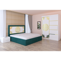 Dormitor Stefan Alb COD113 Cu Pat Tapitat Verde Dulap Usi Culisante 150 cm x 200 cm Noptiere