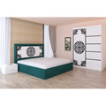 Dormitor Stefan Alb COD115 Cu Pat Tapitat Verde Dulap Usi Culisante 150 cm x 200 cm Noptiere