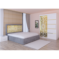 Dormitor Stefan Alb COD122 Cu Pat Tapitat Gri Dulap Usi Culisante 150 cm x 200 cm Noptiere