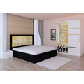 Dormitor Stefan Alb COD122 Cu Pat Tapitat Negru Dulap Usi Culisante 150 cm x 200 cm Noptiere