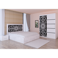 Dormitor Stefan Alb COD123 Cu Pat Tapitat Alb Dulap Usi Culisante 150 cm x 200 cm Noptiere