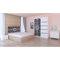 Dormitor Stefan Alb COD123 Cu Pat Tapitat Crem Dulap Usi Culisante 150 cm x 200 cm Noptiere si Comoda Tv Lorena