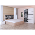 Dormitor Stefan Alb COD123 Cu Pat Tapitat Crem Dulap Usi Culisante 150 cm x 200 cm Noptiere