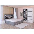 Dormitor Stefan Alb COD123 Cu Pat Tapitat Gri Dulap Usi Culisante 150 cm x 200 cm Noptiere