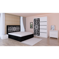 Dormitor Stefan Alb COD123 Cu Pat Tapitat Negru Dulap Usi Culisante 150 cm x 200 cm Noptiere si Comoda Tv Lorena