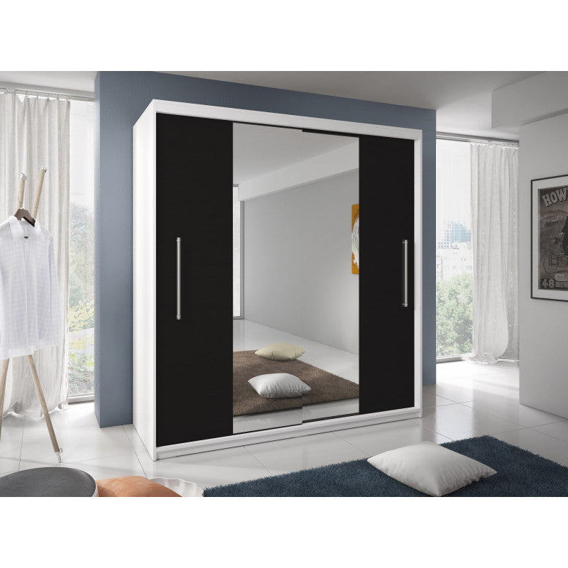 Dressing Delux Alb cu oglinda 204 cm x 200 cm x 61 cm cu usi Negre