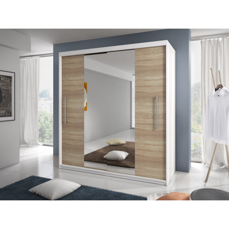 Dressing Delux Alb cu Oglinda 204 cm x 200 cm x 61 cm cu usi sonoma