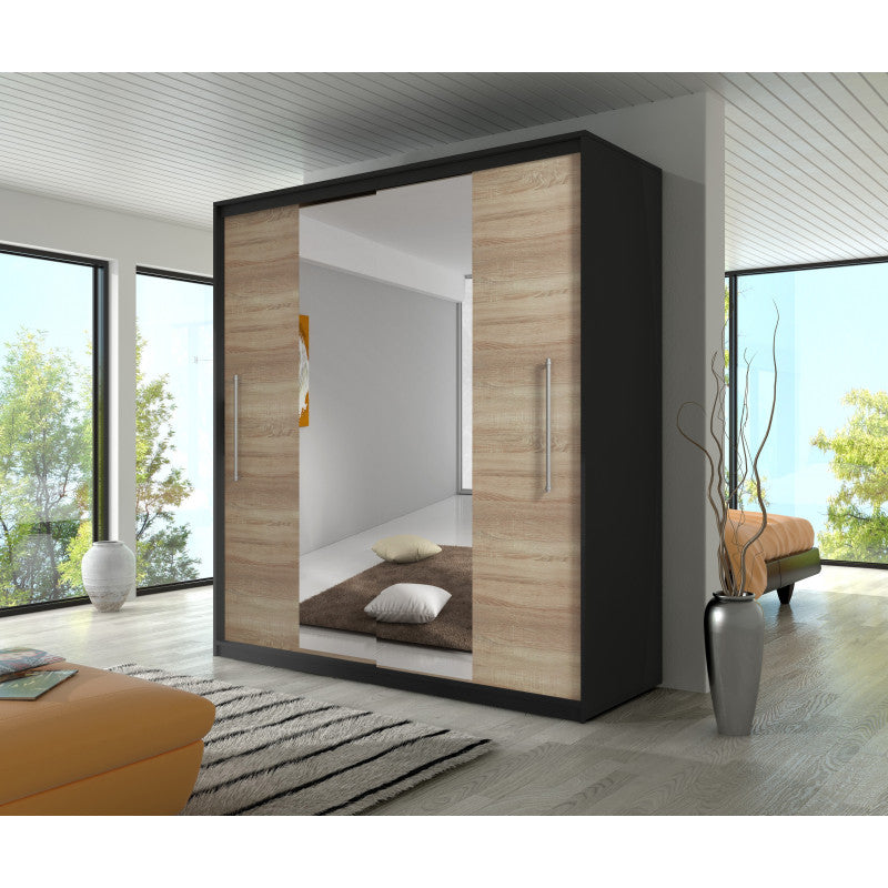 Dressing Delux Negru cu Oglinda 204 cm x 200 cm x 61 cm cu usi Sonoma