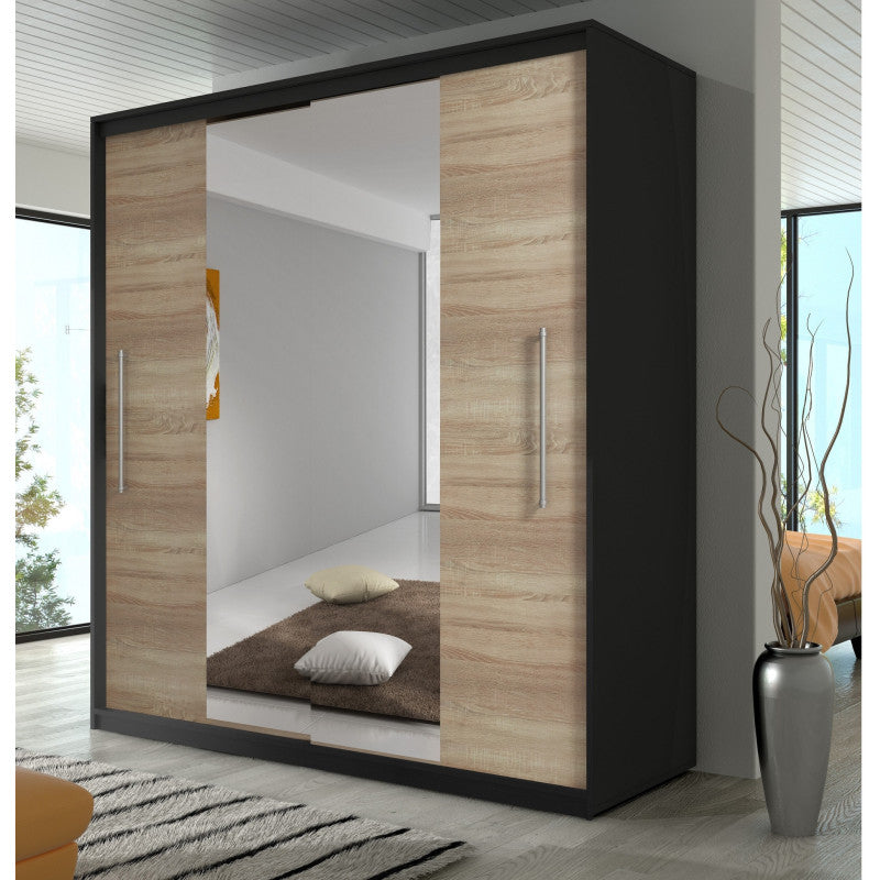 Dressing Delux Negru cu Oglinda 204 cm x 200 cm x 61 cm cu usi Sonoma