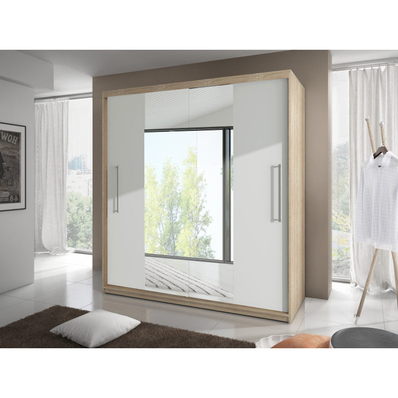 Dressing Delux Sonoma cu Oglinda 204 cm x 200 cm x 61 cm cu usi Albe