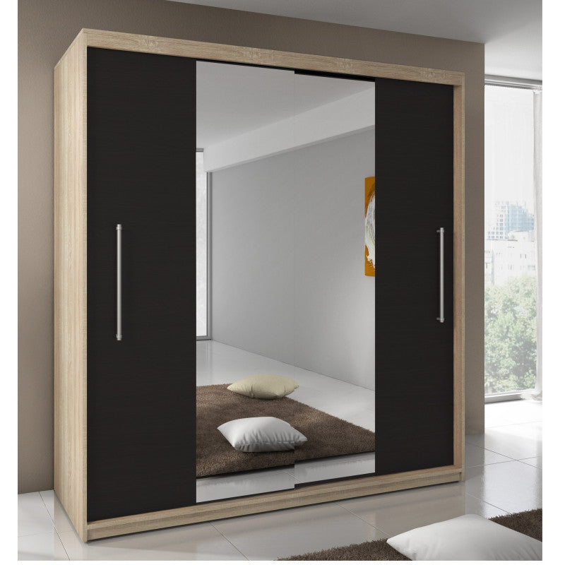 Dressing Delux Sonoma cu Oglinda 204 cm x 200 cm x 61 cm cu usi Negre