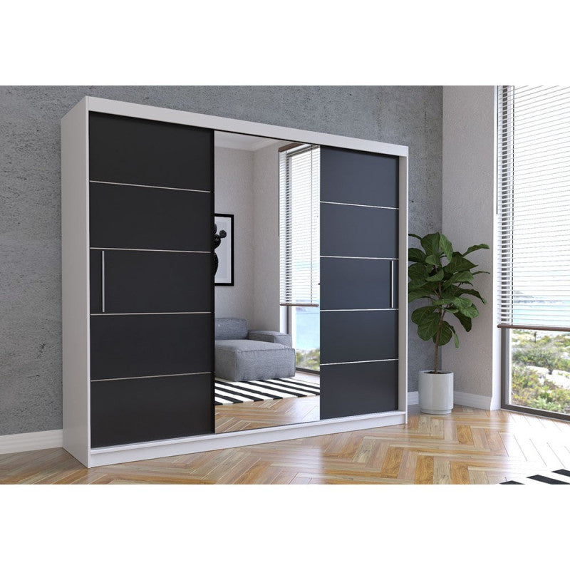 Dressing Iaki Alb cu oglinda 250 cm x 200 cm x 61 cm cu usi magia