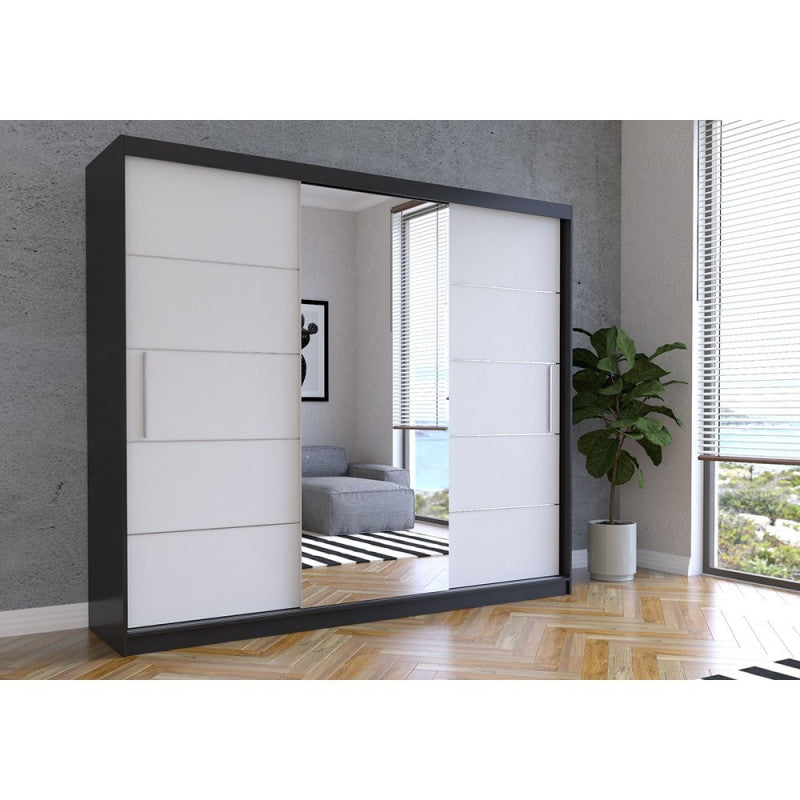 Dressing Iaki Magia cu oglinda 250 cm x 200 cm x 61 cm cu usi albe