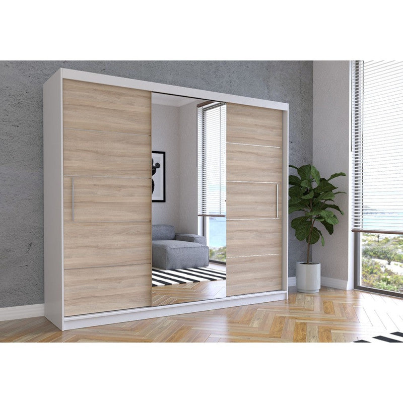 Dressing Iaki Sonoma cu Oglinda 250 cm x 200 cm x 61 cm cu usi albe