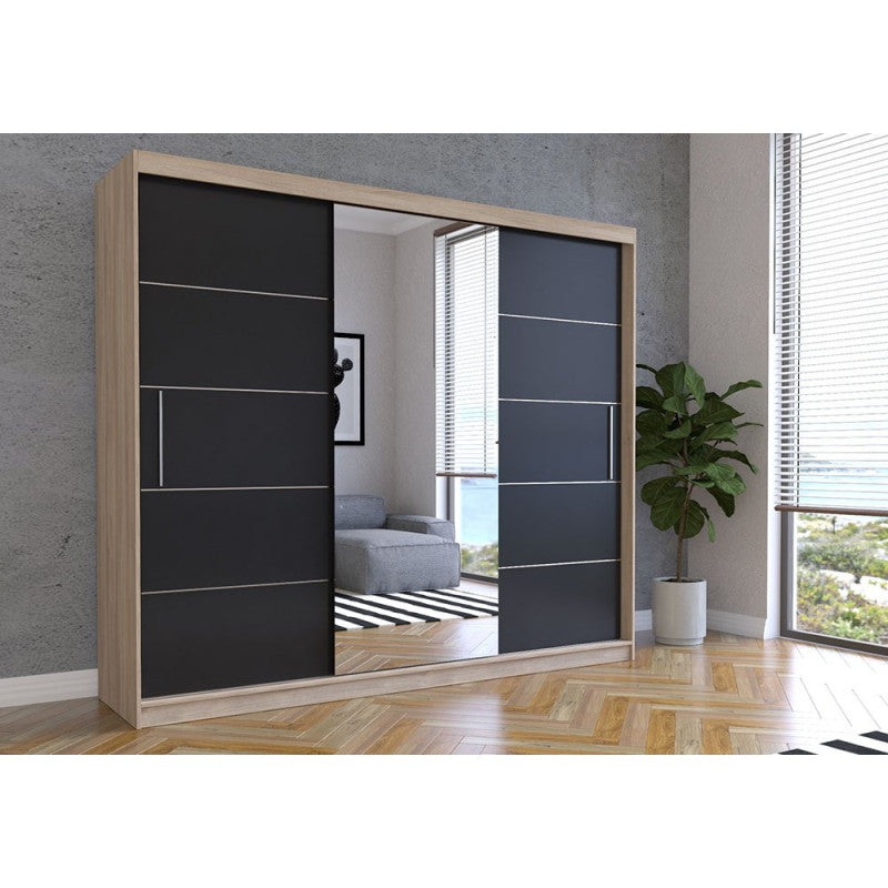 Dressing Iaki sonoma cu oglinda 250 cm x 200 cm x 61 cm cu usi magia